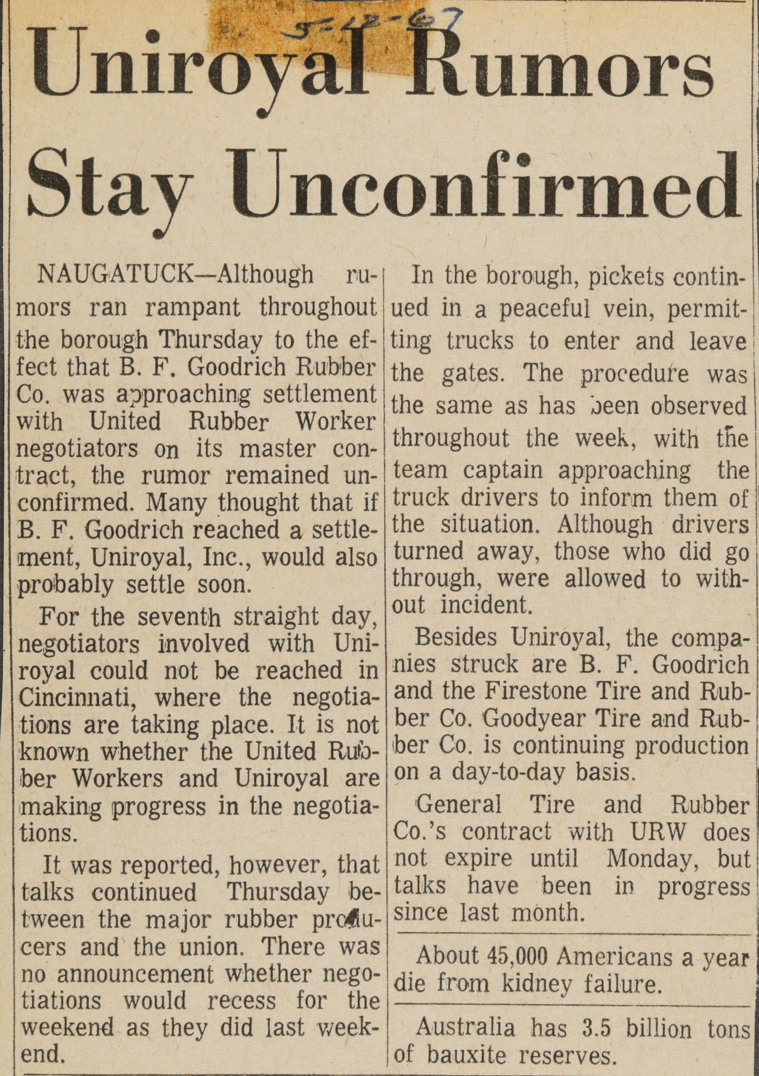 Uniroyal Rumors Stay Unconfirmed