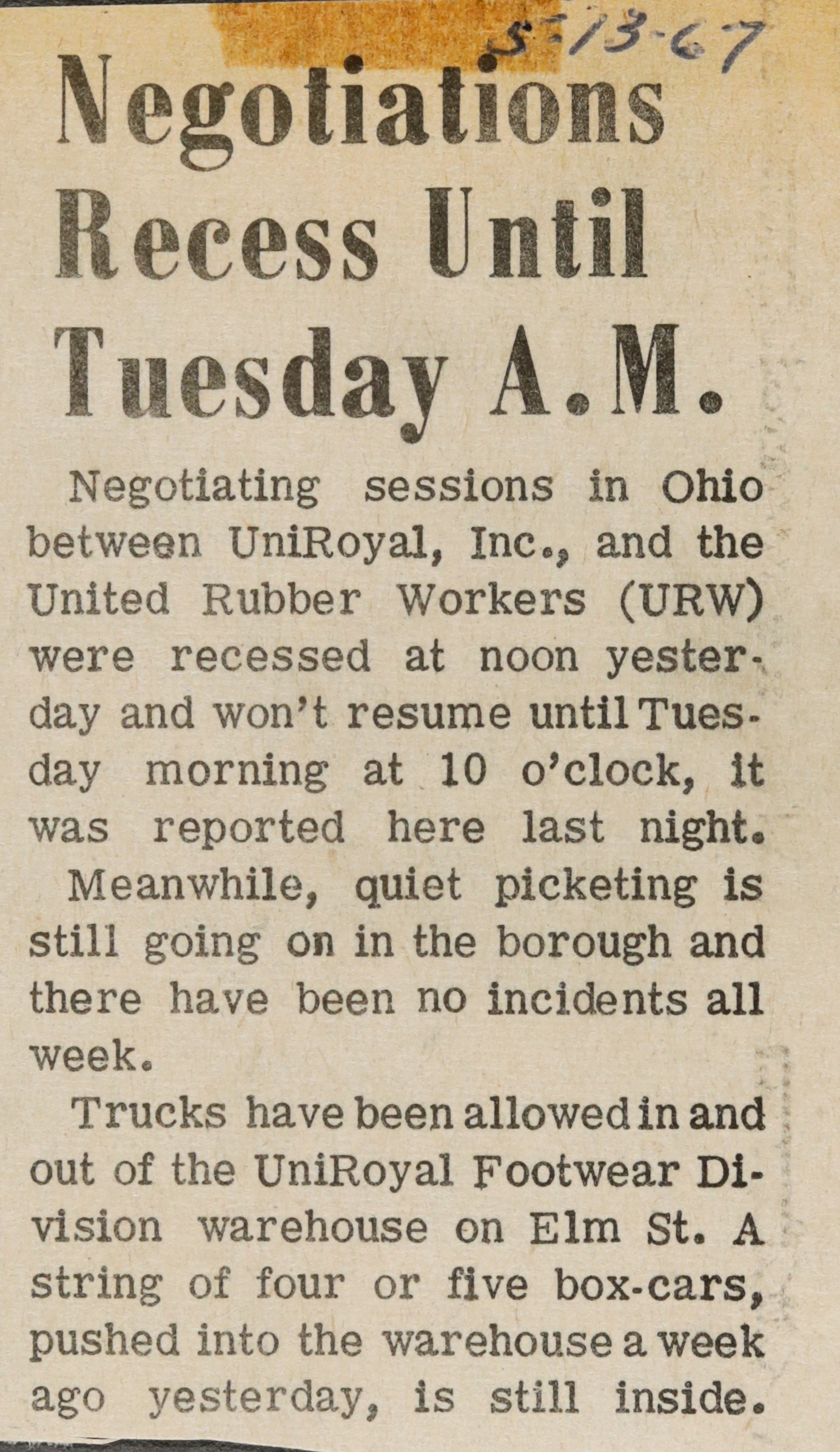 Negotiations Recess Until Tuesday A.M.