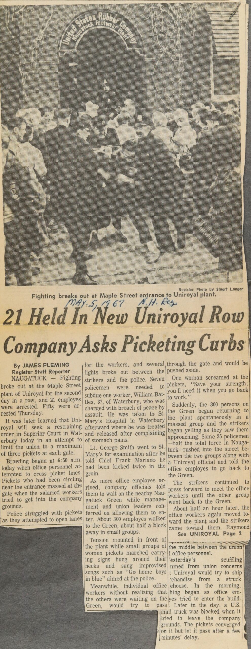 21 Held In New Uniroyal Row Company Asks Picketing Curbs